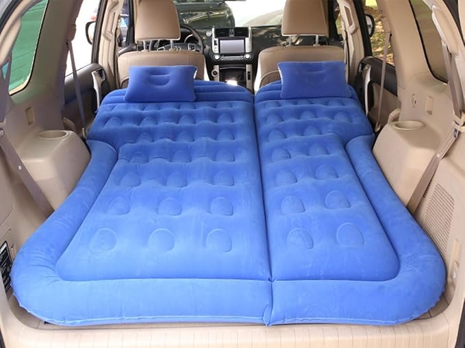 SUV Air Mattress for Tesla Model X 2016-2020 Thickened and Double-Sided Flocking Travel Camping Bed Mobile Cushion Inflatable Bed for SUV Trunk and Rear SeatBlue
