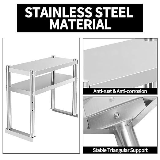 Stainless Steel Double Overshelf 12 X 30 Commercial Double Overshelf 2 Tier for Prep and Work Table in Kitchen Restaurant and Home