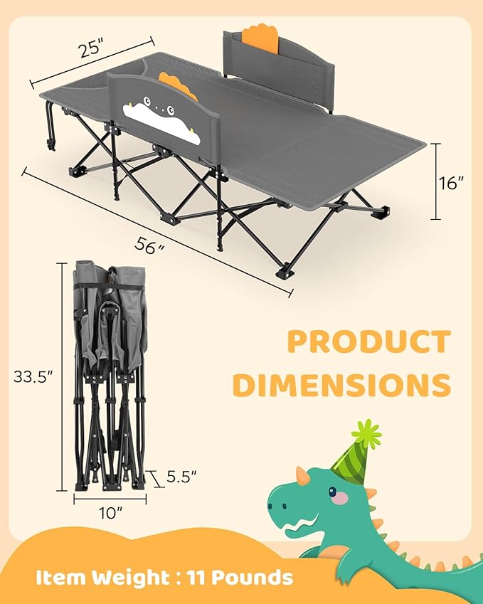 ZENPETIO Kids Camping Cot Foldable Toddler Bed with Safety Rails &amp Glow-in-The-Dark Blanket Sturdy Portable Design for Travel Indoor Outdoor Cot for Toddlers Kids