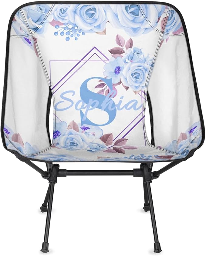 Camping Chair Personalized Backpacking Chair Lightweight Portable Folding Customized Name Chairs for Beach Sport Hiking (Light Blue)