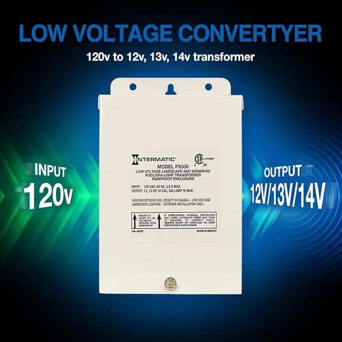 Intermatic | PX300 300W Pool Light Transformer 12V 13V 14V - Supply for Pool/Spa Lights Submersible Fixtures Landscape Lights - Enhanced Safety Circuit Protection Beige - Stainless Steel