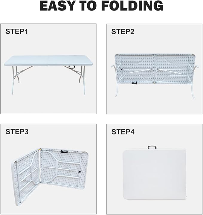 ZeHuoGe Portable Folding TableLightweight Picnic Party Dining Camp Table Folding Banquet TableMultifunctional Camping Table (White 6ft)