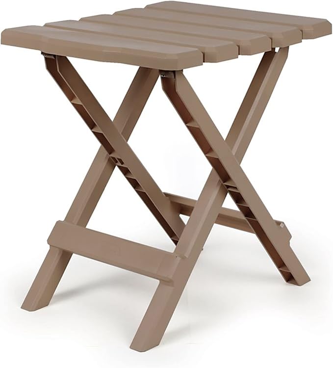 Camco Adirondack Portable Outdoor Camping Small Weatherproof Rustproof Durable Plastic Folding Side Table for Indoor and Outdoor Use 2 Pack Taupe