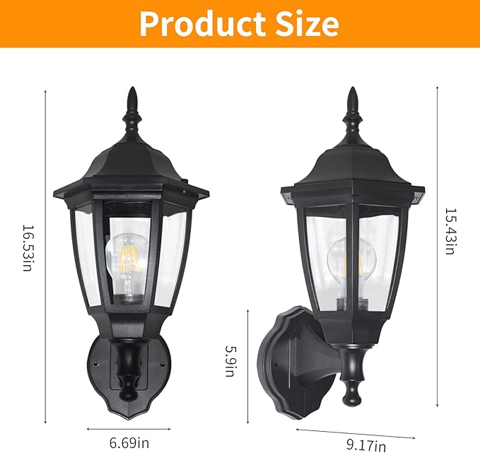FUDESY 1-Pack 15 1/3 High Classic Outdoor Wall Lantern 3000K Dimmable LED Edison Filament Bulb Included Anti-Corrosion Plastic Materials Black FDS2542EB1