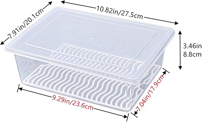 Food Storage Container Plastic Food Containers with Removable Drain Plate and Lid Stackable Portable Freezer Storage Containers - Tray to Keep Fruits Vegetables Meat (X-Large(4PCS))
