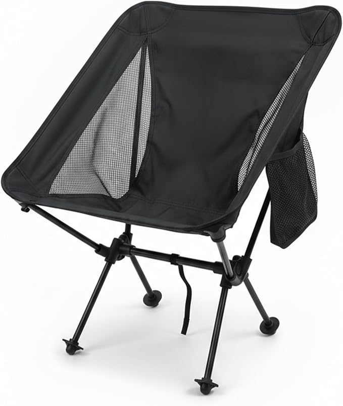 Ultralight Camping Chair Folding Backpack Chair with Aluminum Frame Side Pocket &amp Anti-Sinking Feet Supports 330 lbs Camp Chair for Outside Hiking Beach and Travel (Black)