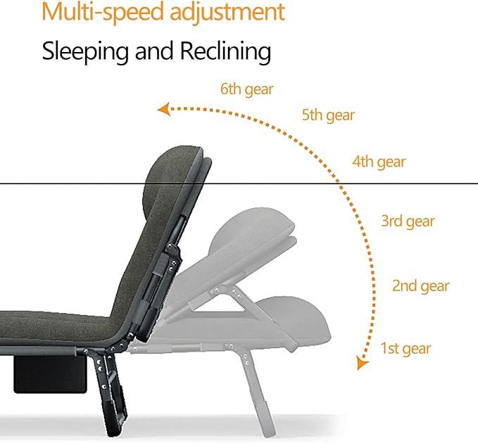 Guest Bed Foldable with Mattress Camping Cot Six Position Adjustable Backrest 8 Legged Support for Home Office Nap Beach Travel No Installation RequiredE-178 * 56 * 30cm