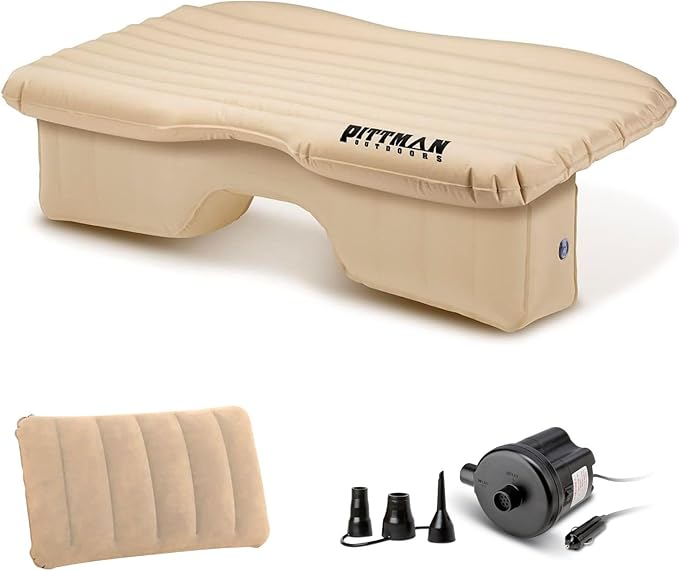 Pittman Outdoors Backseat Bed Air Mattress – 60” Rear Seat Air Mattress for Trucks Vans &amp Large SUVs – Includes Pump Pillow &amp Storage Bag – Inflatable Back Seat Air Mattress – Tan