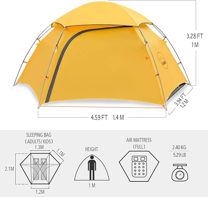KAZOO Waterproof Backpacking Tent Ultralight 1/2 Person Lightweight Camping Tents 1/2 People Hiking Tents Aluminum Frame Double Layer | Waterproof Camping Tents 1/2 People Hiking Tents Aluminum Fr