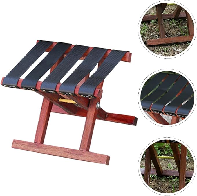 Portable Folding Camping Stool for Adults Solid Wood Compact Seat with Thickened Safety Strap Lightweight Outdoor Fishing and BBQ Bench Travel and Garden Folding Stool