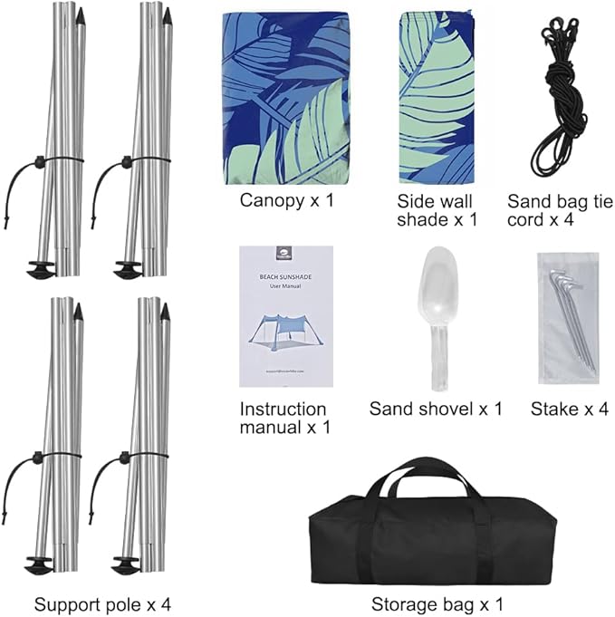 Beach Canopy Tent Shade with Sidewalls 10x10FT 6.6FT Tall UPF50+ Sun Shelter Windproof &amp Water Resistant Includes Guylines Sand Shovel Stability Poles Easy Up for Beach Outdoor Camping Backya