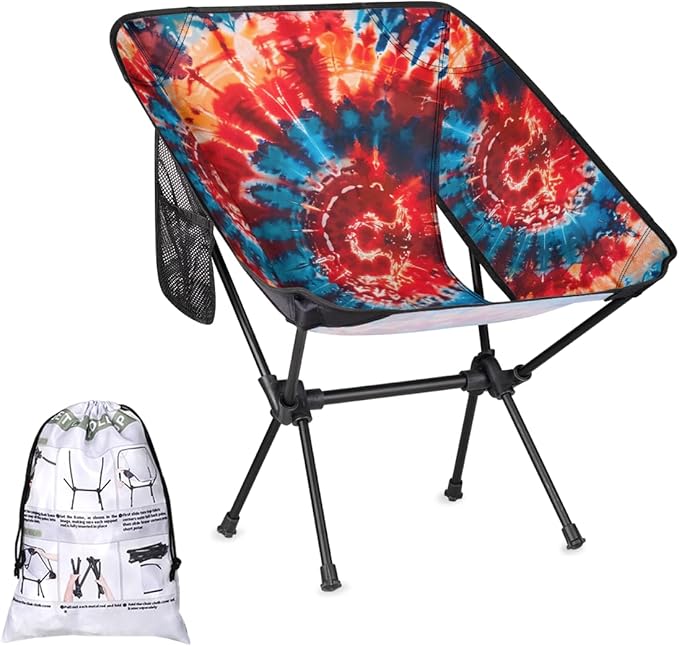 Tie Dye Colorful Camping Chair Rainbow Colorful Lightweight Folding Chair Portable Compact for Outdoor Travel Beach Hiking Backpacking