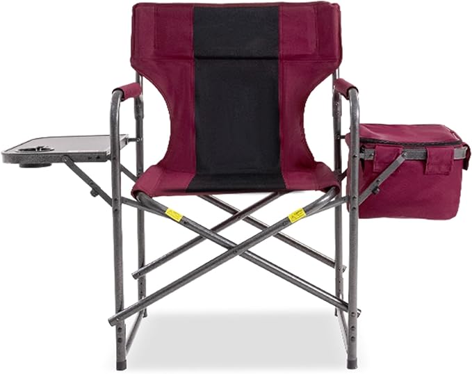 Director Camping Chair with Cooler Bag &amp Foldable Side Tray - 400lbs Heavy Duty Outdoor Folding Lawn Chair Portable Camp Chair for Backyard Fishing Beach (Wine Red)