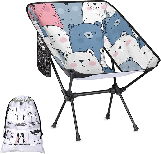 Honeybaby Folding Camping Chair Cartoon Bears Theme Camping Chairs Lightweight Portable Chair Outdoor Foldable Chairs for Camping Travel Picnic Beach Hiking
