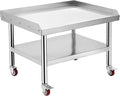 Stainless Steel 36x28x24 in Equipment Grill Stand Table 1000 LBS Top Shelf 220 LBS Bottom Shelf 2 in Edge Baffle for Hotel Home Commercial Restaurant Kitchen with Wheel
