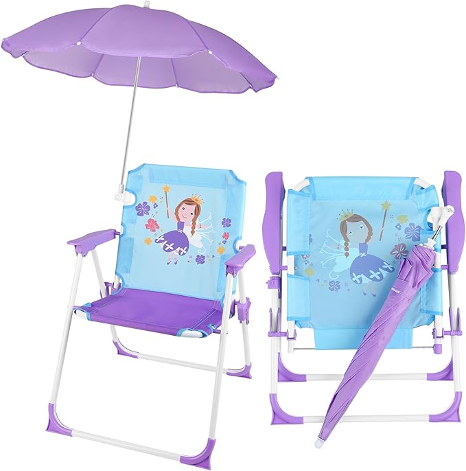 PLULON Kids Beach Chair with Umbrella Folding Lawn and Camping Chair with Summer Shade for Beach Pool Travel and Outdoor (for 1-5 Years Old)