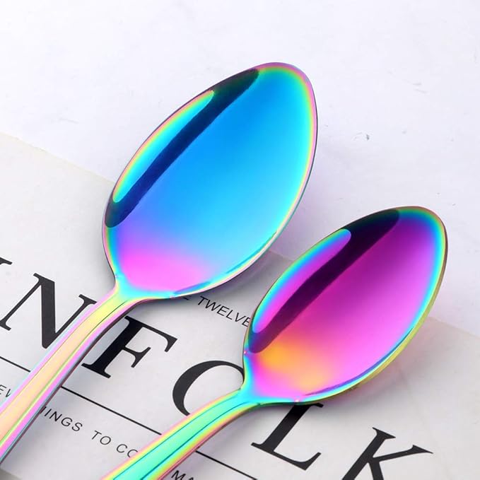 Buyer Star 20-Piece Rainbow Silverware Flatware Set Stainless Steel Travel Eating Utensil for Picnic Camping Service for 5 Dishwasher Safe