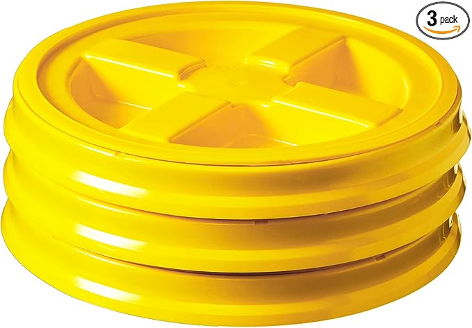 Gamma Seal Lids for 3.5 5 6 and 7 Gallon Buckets – Pack of 3 Yellow Gamma Lids – Food Grade BPA Free Reusable Lids Made in USA