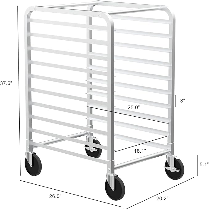 VINGLI 10-Tier Full/Half Sheet Pan Rack Aluminum Bakery Rack Speed Bakers Rack with Lockable Wheels for Home Commercial Kitchen Restaurant Cafeteria Dessert Shop 20 W x 26 D x 38 H