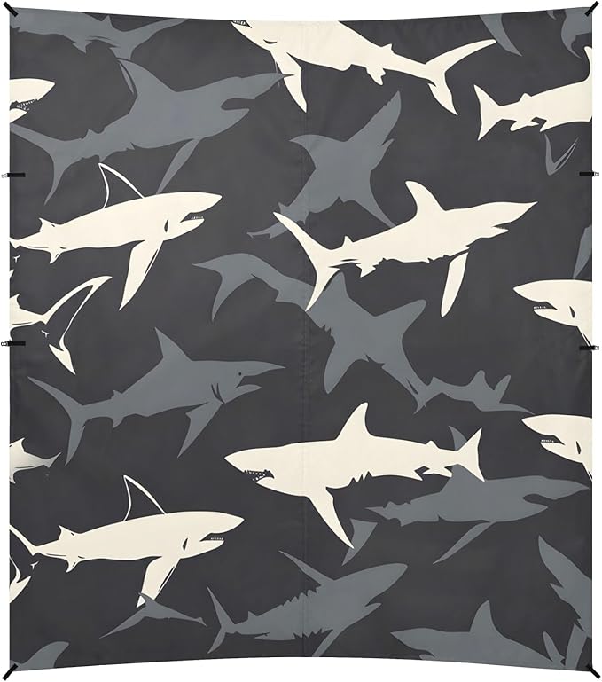 Grey White Shark Dark Camping Sun Shelter Beach Tent Portable Beach Sun Shade Outdoor Canopy for Camping Trips Fishing Picnic