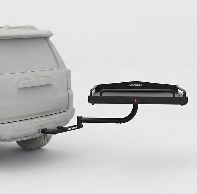 HitchFire Ledge XL Hitch Mounted Dual Swing Cargo Platform Hitch Mounted Camping Table Steel Constructed Outdoor Table Hitch Cargo Carrier Truck Accessories