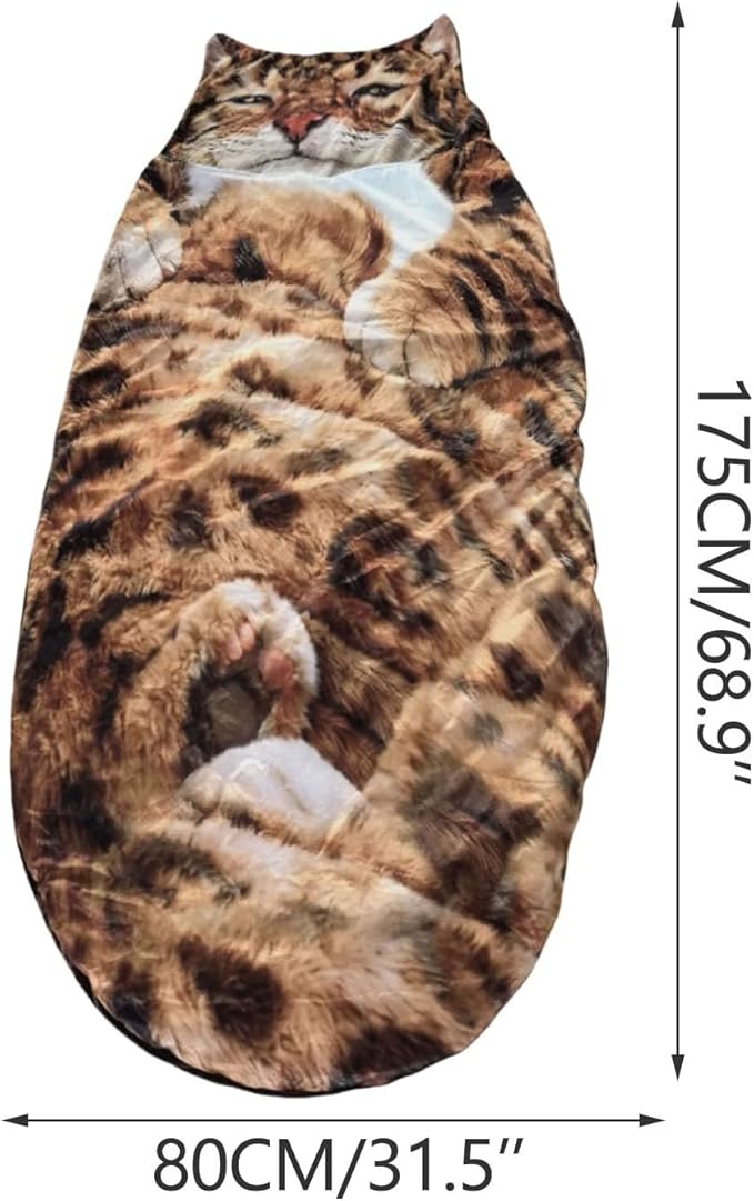 Fluffy Cat Sleeping Bag for Adults Plush Cat Shaped Sleeping Bag for Adults Adorable Cats Envelope Sleeping Bags Washable Warm Blanket for Camping and Home Lounging 68.9x31.5 Inch
