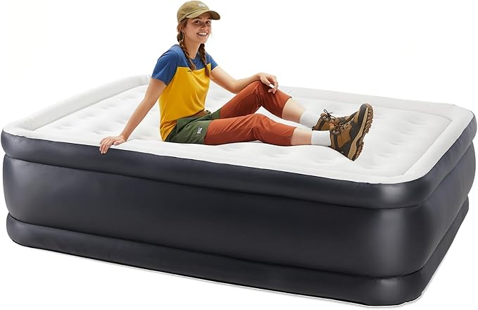 Simple Deluxe Queen Camping Air Mattress with Built-in Electric High-Speed Pump Bed Height Blow Up Inflatable Airbed with Carrying Bag for Home Guests &amp Travel Waterproof Foldable Portable