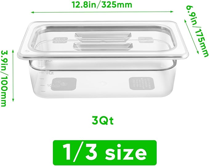 6 Pack 1/3 Size 4'' Deep Clear Food Pans with Lids Commercial Food Pans Polycarbonate Transparent Food Storage Containers Stackable Plastic Pan with Capacity Scale Restaurant Supplies Hotel Pan
