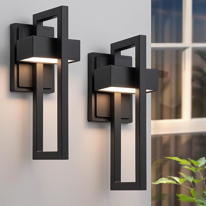 Outdoor Wall Lights Modern LED Exterior Lighting Fixtures 3000K 15W Outdoor Wall Sconce for Porch Matte Black Outside Wall Mount Lights for Front Door House Garage Indoor. (2 Pack)