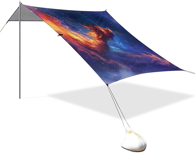 Camping Sun Shelters A Fire Dragon with Open Wings Spit Out Flames Beach Canopy 126 * 110.2in