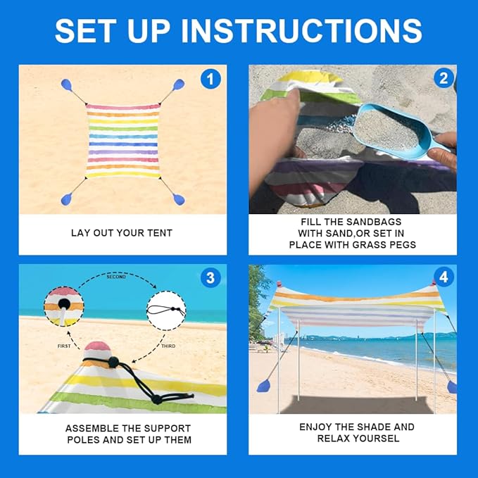 YUKIHOME Beach Tent Sun Shade Canopy Tent UPF 50+ Camping Beach Sun Shelter 7 x 7ft 2 Pole Lightweight Easy Set Up and Carry