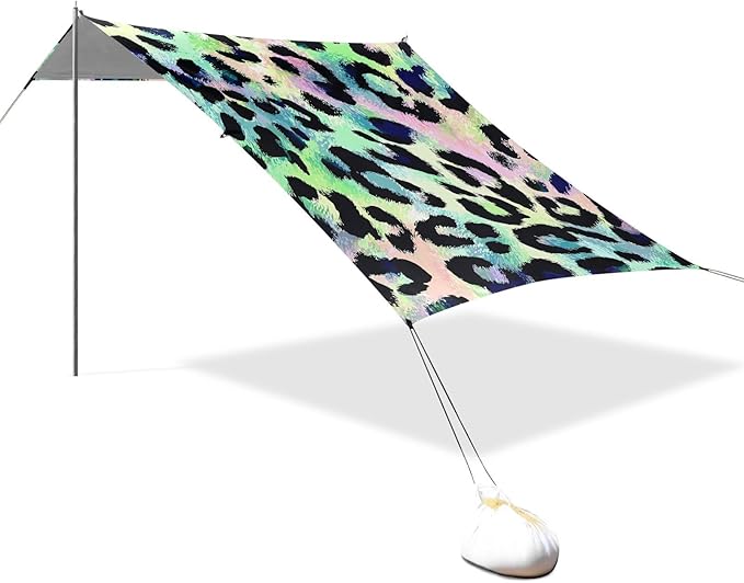 Bolaz Beach Canopy Tent Sun Shade9'×10.5' Large Family Beach Shade UPF50+- Outdoor Shade for Camping Trips FishingColorful Leopard Pattern