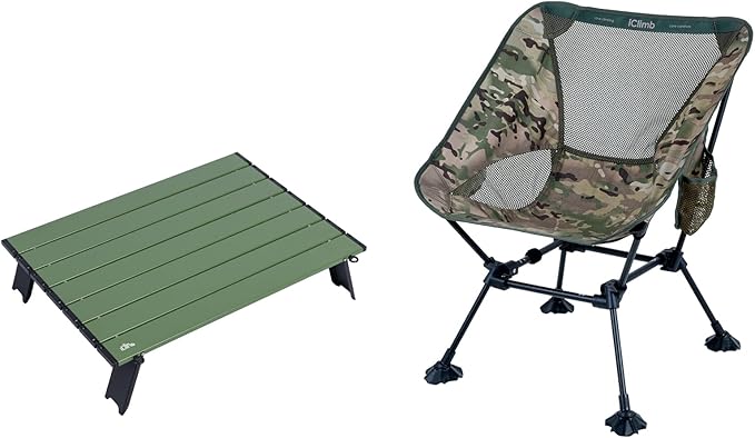 iClimb 1 Mini Folding Table and 1 Anti-Sink Large Feet Chair Ultralight Compact for Adults Outdoor Camping Backpacking Hiking