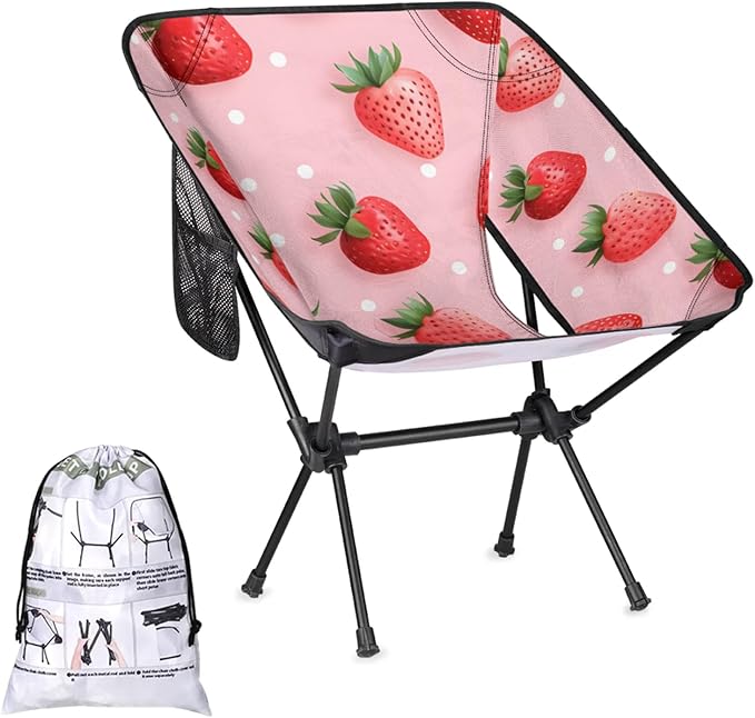 Honeybaby Folding Camping Chair Cute Red Strawberries Camping Chairs Lightweight Portable Chair Outdoor Foldable Chairs for Camping Travel Picnic Beach Hiking