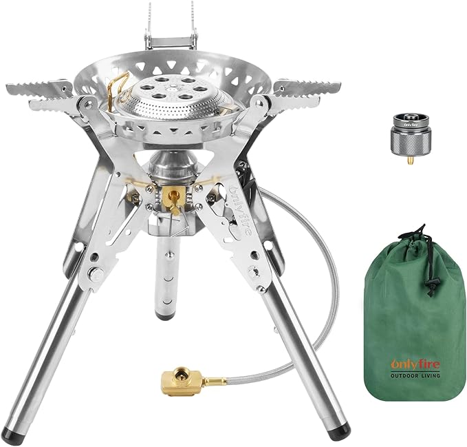 ONLYFIRE OUTDOOR LIVING Portable Camping Stove with Storage Bag Foldable Propane Gas Stove Multi-fuel Camp Stove for Patio Cooking Hiking Picnic RV Tailgating Emergency Use Stainless Steel GS350