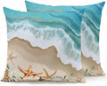 Outdoor Pillows Waterproof Coastal Beach Ocean Bedding Throw Pillows with Insert for Couch Sofa Bed Nautical Starfish Shells Conch 16x16 Inch Pillowcases Camping Patio Pillow Set of 2