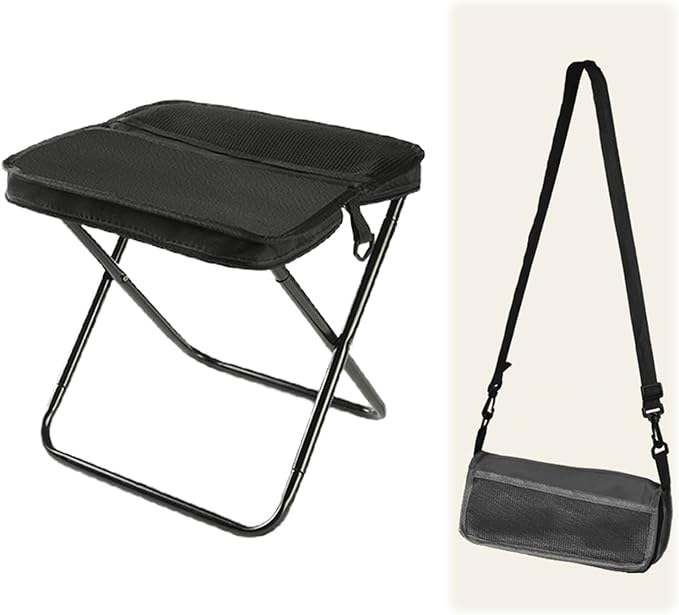 Foldable Backpack Stool 2026 Upgrade Portable Foldable Stool Can Turned Into Satchel with Storage Pouch Folding Camping Stool Foldable Pocket Chair Seats for Hiking Fishing Camping (Black Large)