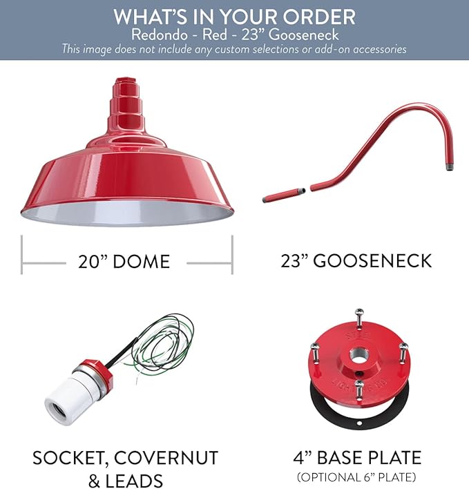 Steel Lighting Co. Large Outdoor Barn Light | Gooseneck Light Fixture | Made in America from 18-Gauge Steel | 20 Dome | 23 Gooseneck Red Exterior/White Interior
