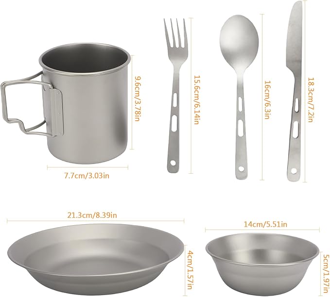 Camping Cutlery Set 10 Piece with Plate Bowl Cup Knife Fork Spoon Lightweight Portable Mess Kit for Camping Travel Picnic and Outdoor Dining