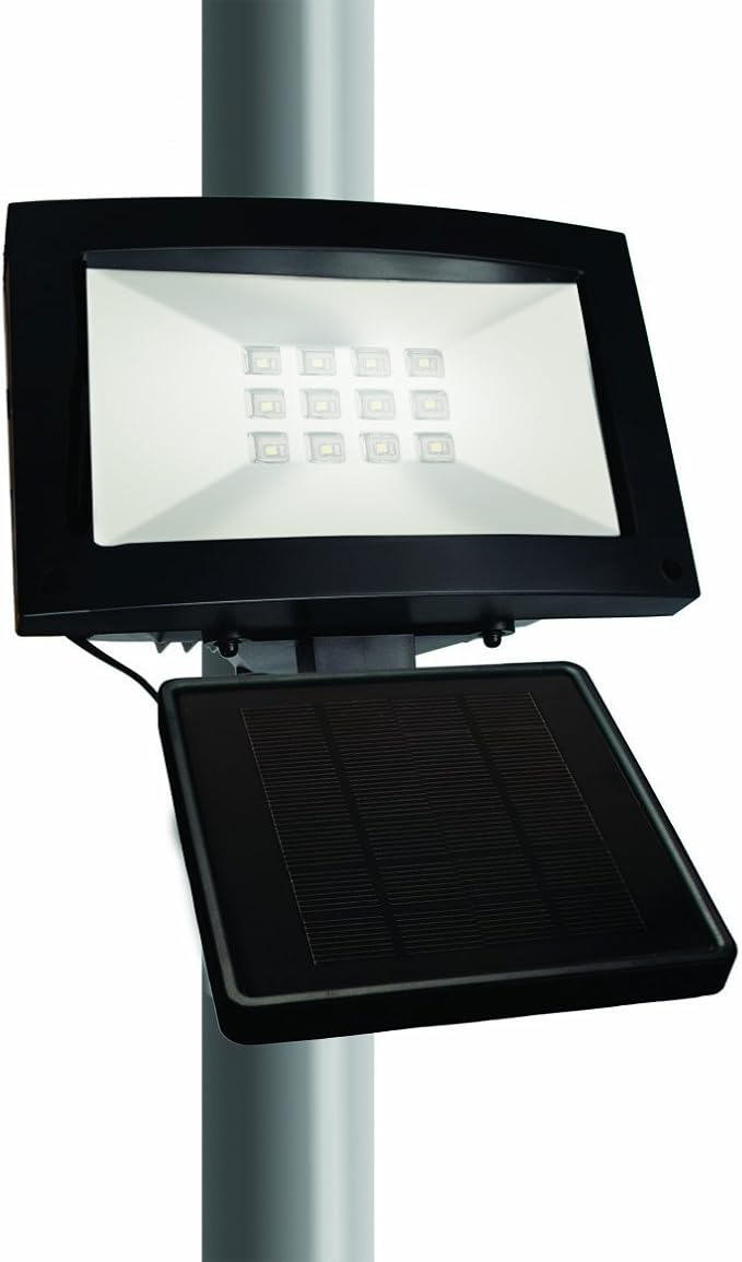 Maxsa 40330 80LM 12 LED Solar-Powered Dusk to Dawn Outdoor Flood Light 10 Hour Weatherproof and Dark Sky Compatible Cool White Security Light Black