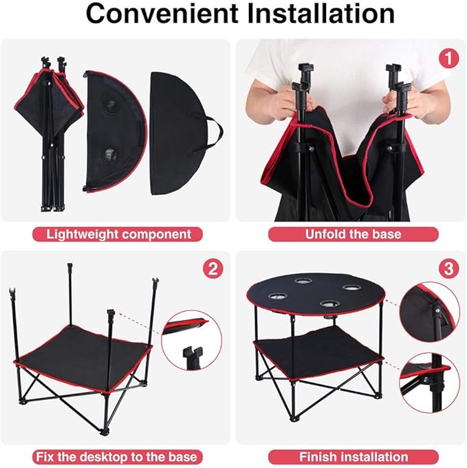 LEADALLWAY Camping Table Folding Picnic Table with 4 Cup Holders and Carrying Bags Collapsible Canvas Portable Tables Folding for BBQ Outdoor Fishing | 4 Cup Holders Carrying Bags Collapsible BBQ