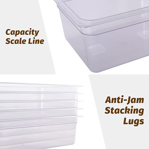 6-Pack 6-Inch Deep Clear Polycarbonate Food Pans - Half Size Commercial Hotel Pans (12.8 x 10.4) 9.4 Qt Capacity NSF Certified for Restaurants Hotels &amp Catering