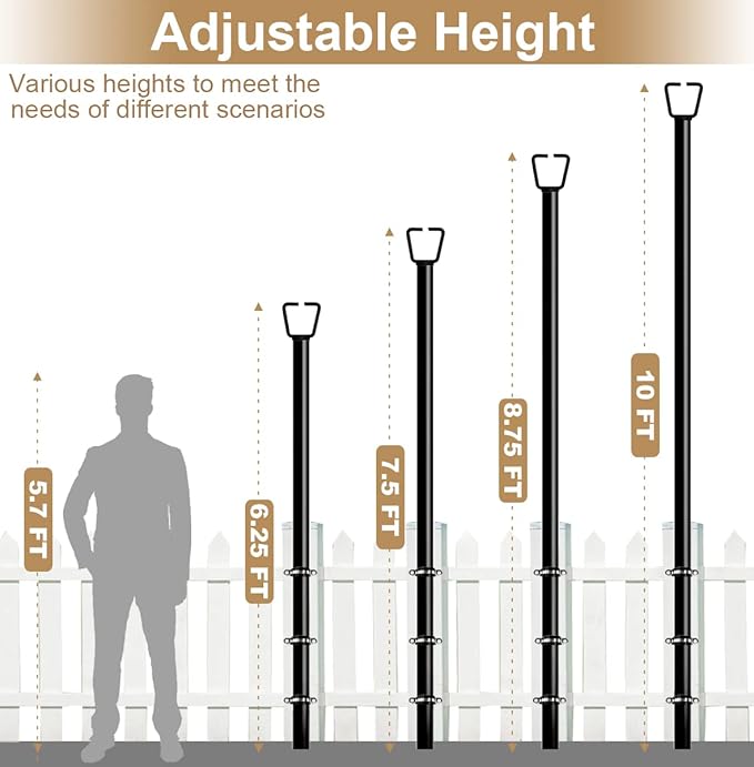 Queension 10FT Deck String Light Poles for Outdoor String Lights for Garden Backyard Patio Lighting Stand for Parties Bistro &amp Weddings 2 Pack