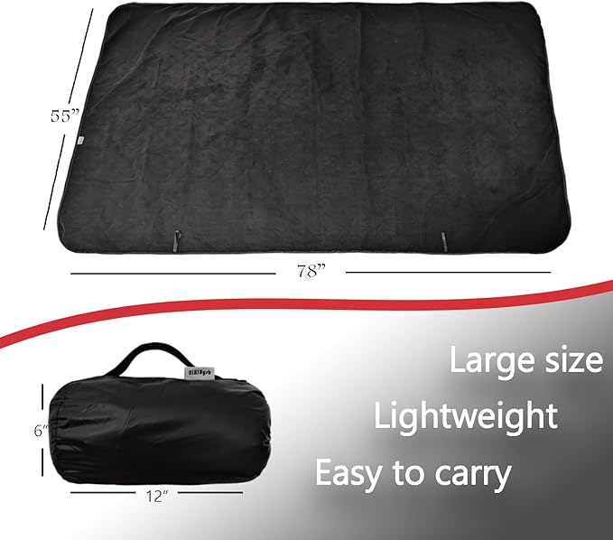 Large Outdoor Blanket Waterproof QuiltedThick Warm Fleece Blanket for Stadium Camping Picnics Beaches Pets Sports - Sandproof Windproof Washable Portable - Black