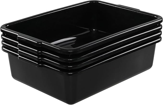 Hespama 8 L Plastic Bus Box Tubs 4-Pack Small Restaurant Bus Tub Black
