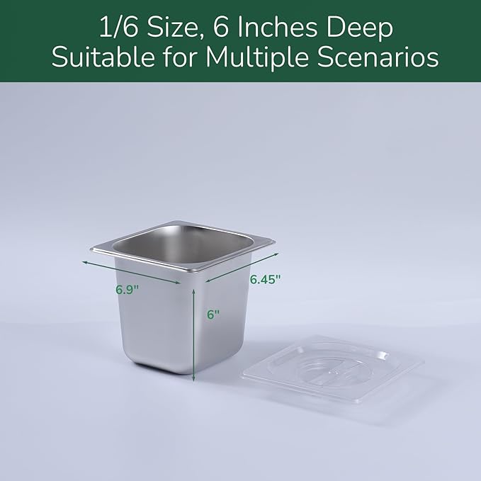6 Pack Stainless Steam Hotel Pan with Lid 1/6 Size x 6 Inch Deep Table Steam Pan Restaurant Supplies Reusable Anti Rust Catering Storage for Home BuffetParty Restaurant Hotel
