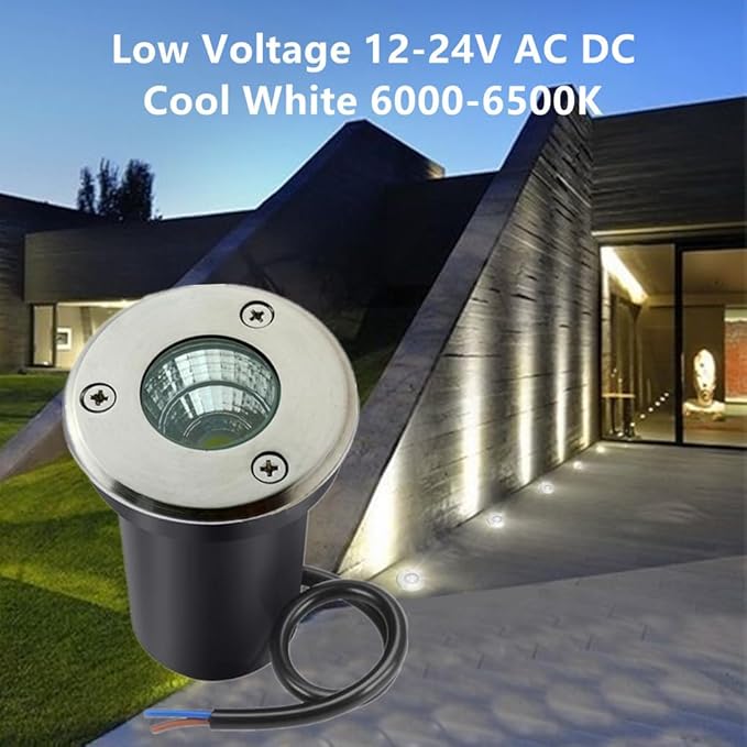 6 Pack 3W Cool White LED Well In Ground Landscape Lights IP67 Waterproof for Outdoor Lighting Garden Yard Patio Driveway Deck Step Pathway Low Voltage 12V 24V DC AC