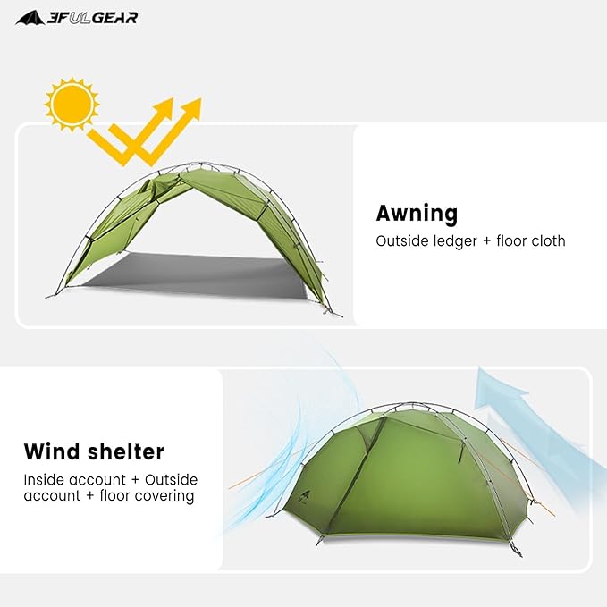 3FULGEAR Tai Chi 2 Ultralight Tent Bivvy Ground Tent for 2 Person Rainproof Windproof 3/4 Camping Tents Season for Outdoor Camping Trekking Kayaking Climbing Hiking Fishing Hunting