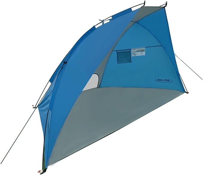 BS-002 Outdoor Portable Canopy Beach Waterproof Windproof Shelter Sun Shade Tent with 2 Mesh Sand Pockets Carry Bag and Stakes Blue
