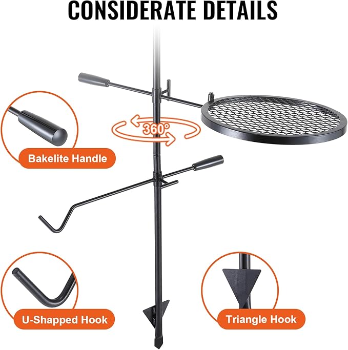 VEVOR Swivel Campfire Grill Fire Pit Grill Grate over Fire Pits Heavy Duty Steel Grill Grates 360° Adjustable Open Fire Outdoor Cooking Equipment Portable Camp Fire Racks for Camping Outdoor BBQ